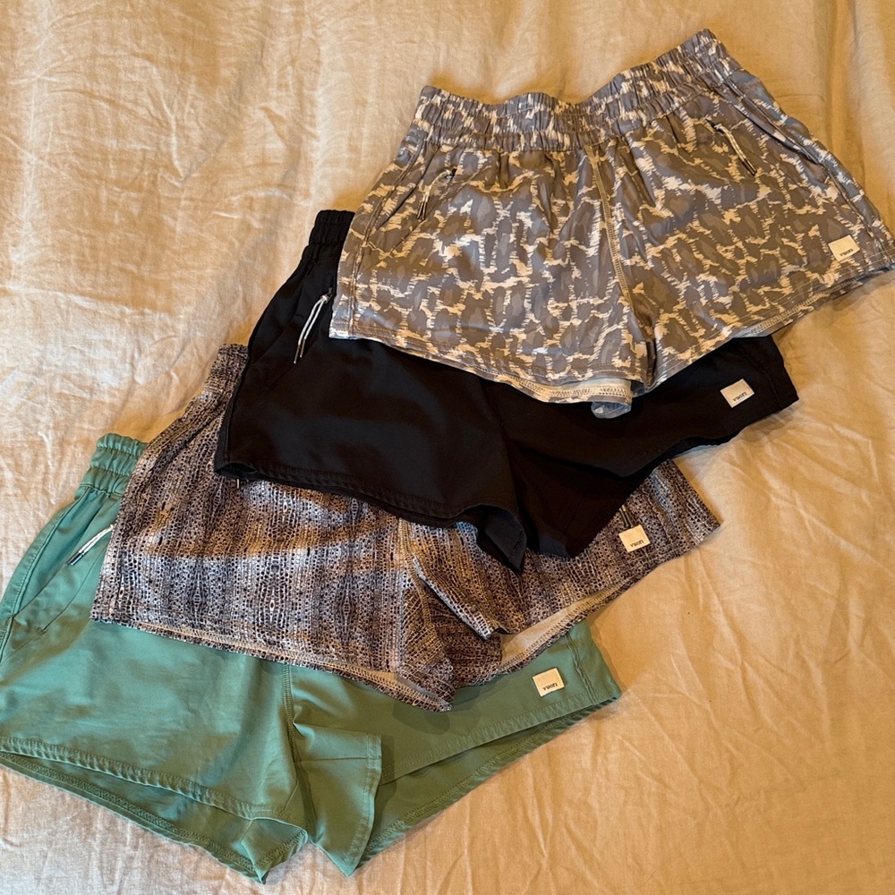 Vuori Women's Dash Shorts (4) - Black, Teal, Gray Pattern & Camouflage Print